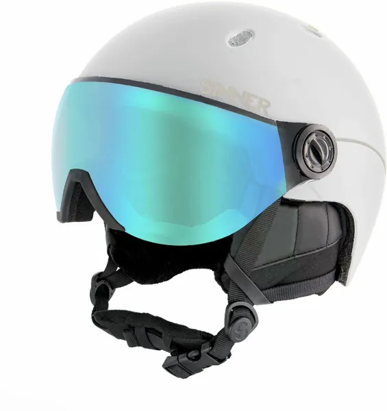Sinner Titan Visor Skihelm Met Vizier - Wit - Blauwe Lens 1 Sinner Titan Visor Skihelm Met Vizier - Wit - Blauwe Lens