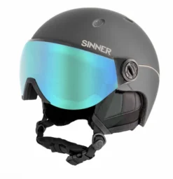 Sinner Titan Visor Skihelm Met Vizier - Grijs - Blauwe Lens